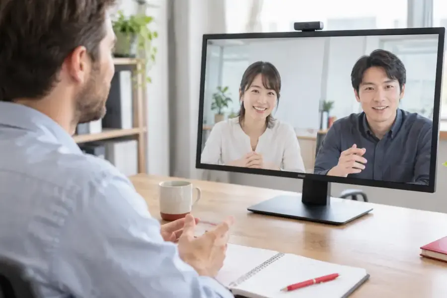 Business Japanese meeting by video call