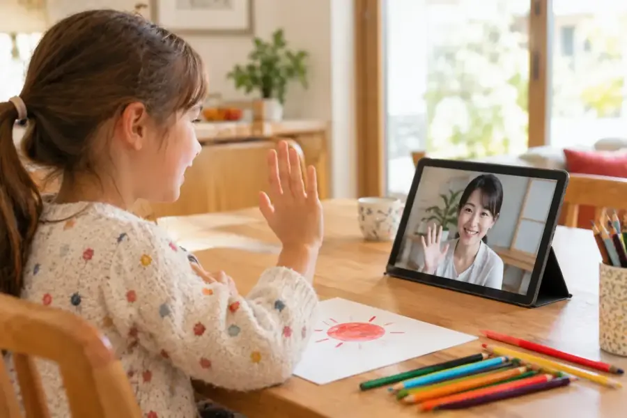Child learning Japanese with a native teacher online