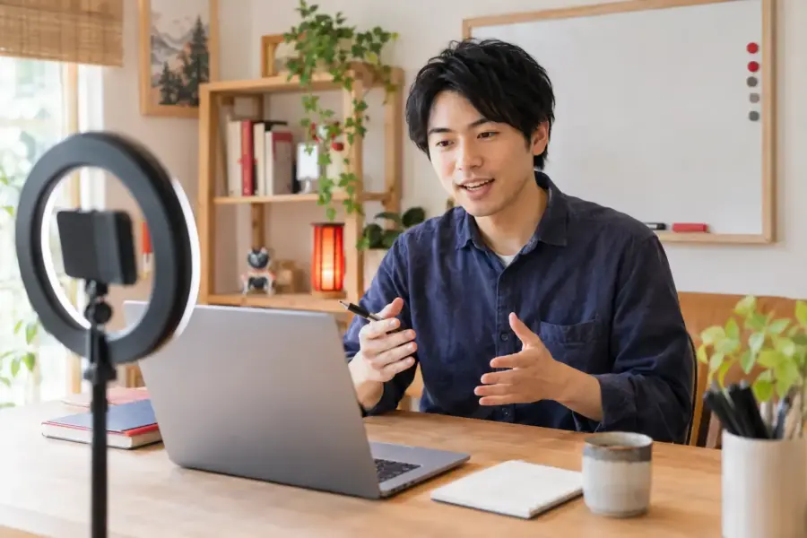 Native Japanese teacher giving an online Japanese lesson